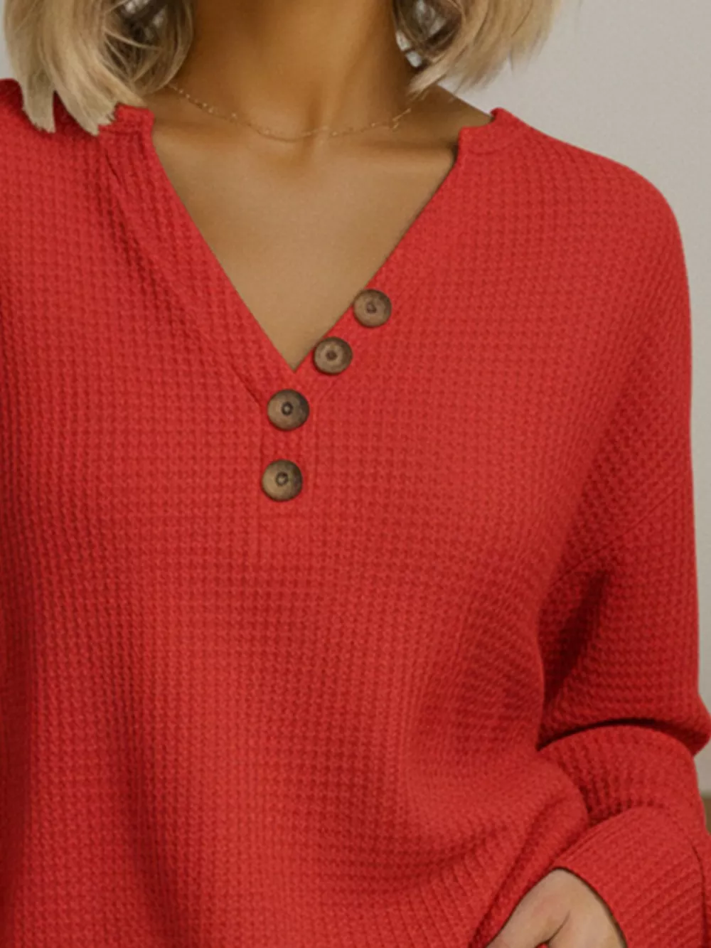 Full Size Casual Waffle Knit Long Sleeve T-Shirt Plus Size, image 3