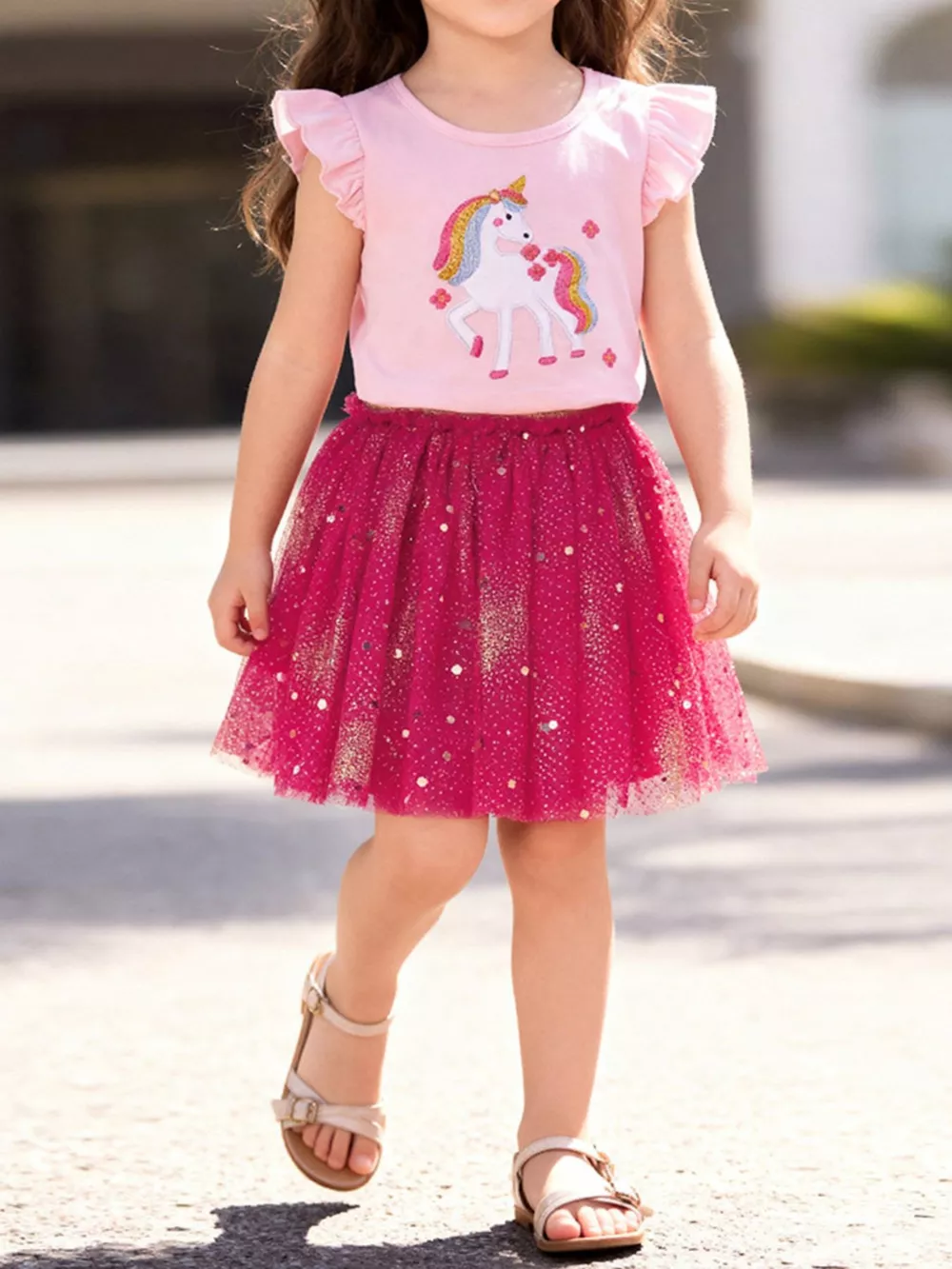 Children's Unicorn Rainbow Tulle Dress Set, image 2