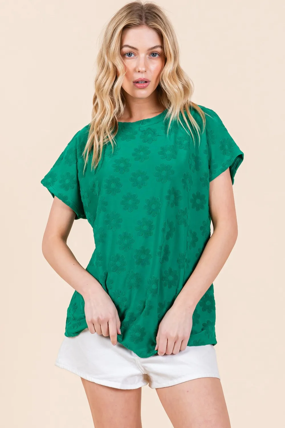 Textured Floral Pattern Short Sleeve T-Shirt, image 3