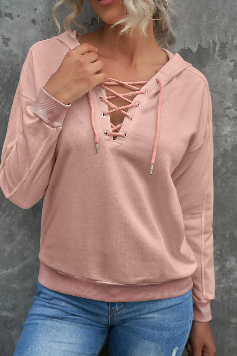 Lace Up Long Sleeve Hoodie, image 3