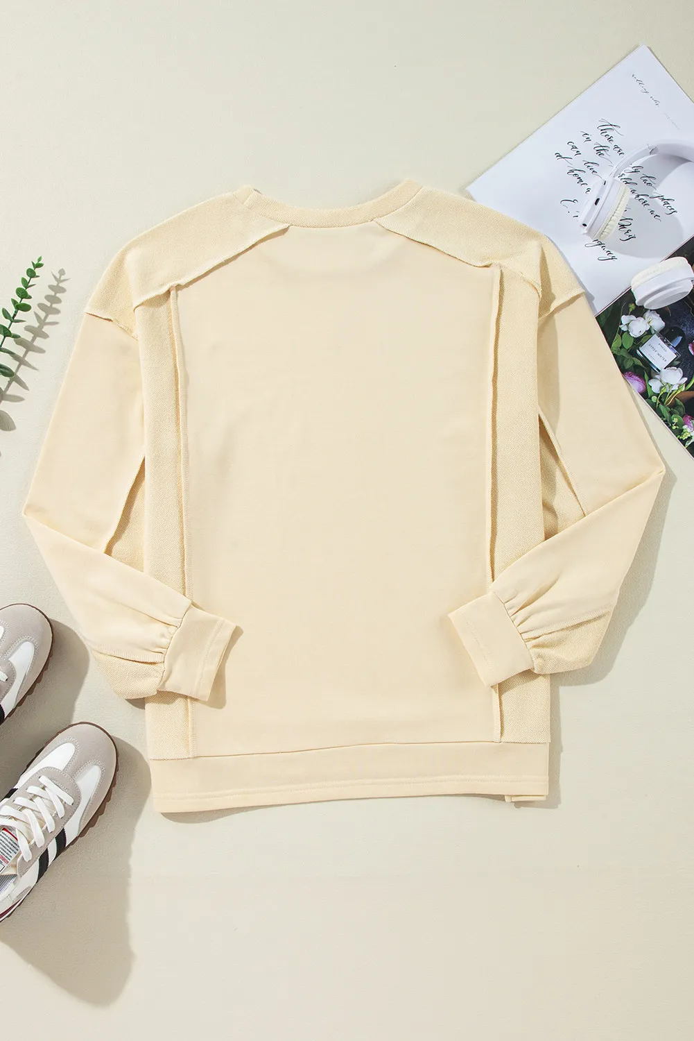 Exposed Seam Round Neck Long Sleeve Sweatshirt, image 2