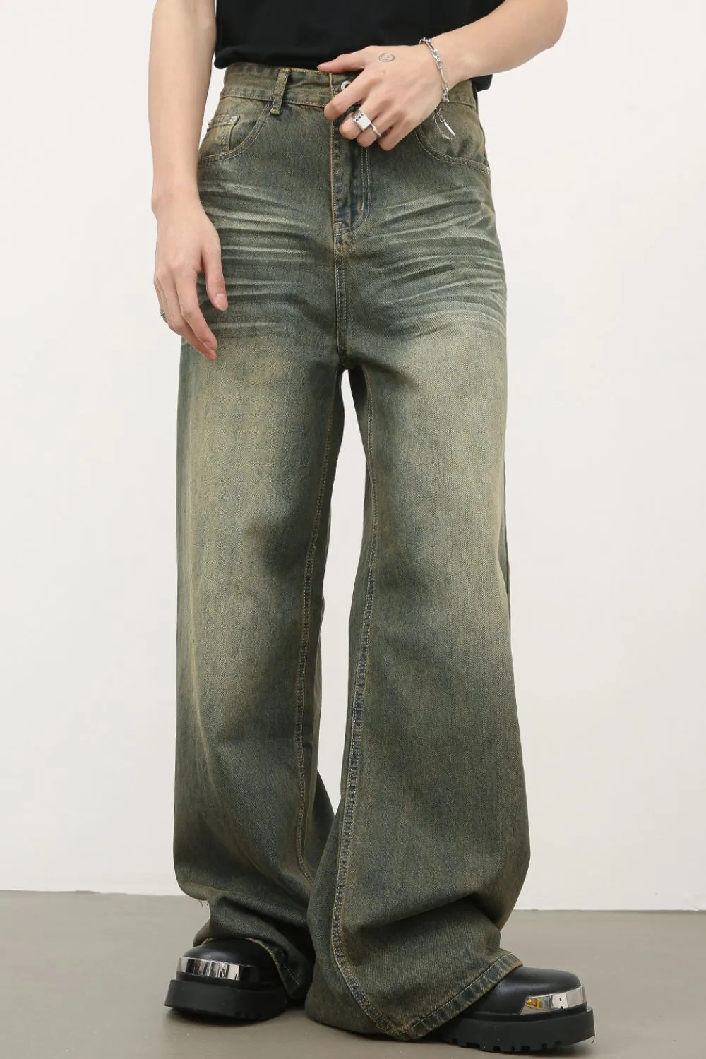Men's Wide Leg Jeans with Pockets, image 4