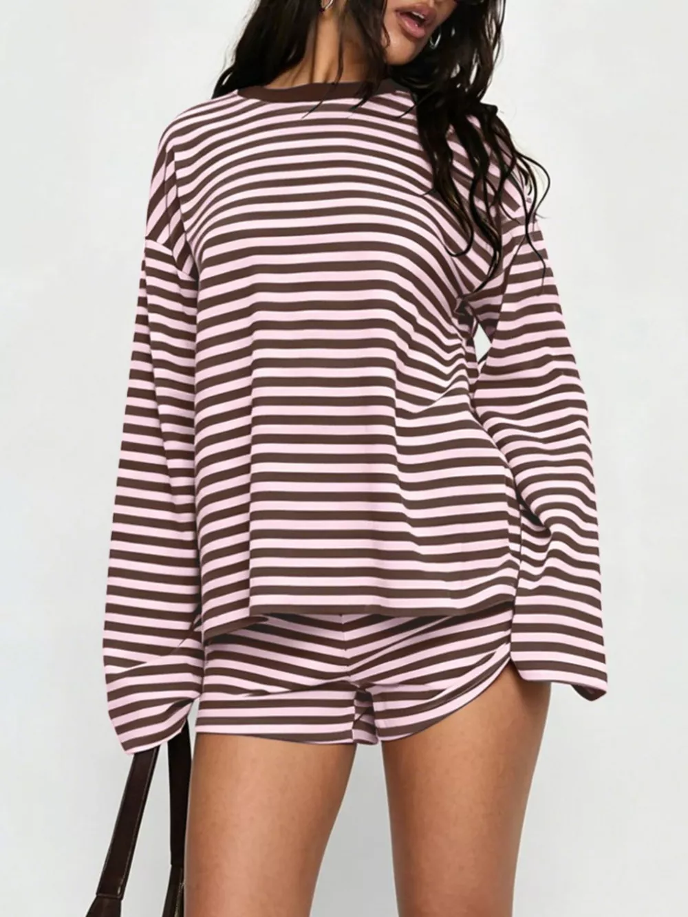 Striped Long Sleeve Top and Shorts Set, image 2