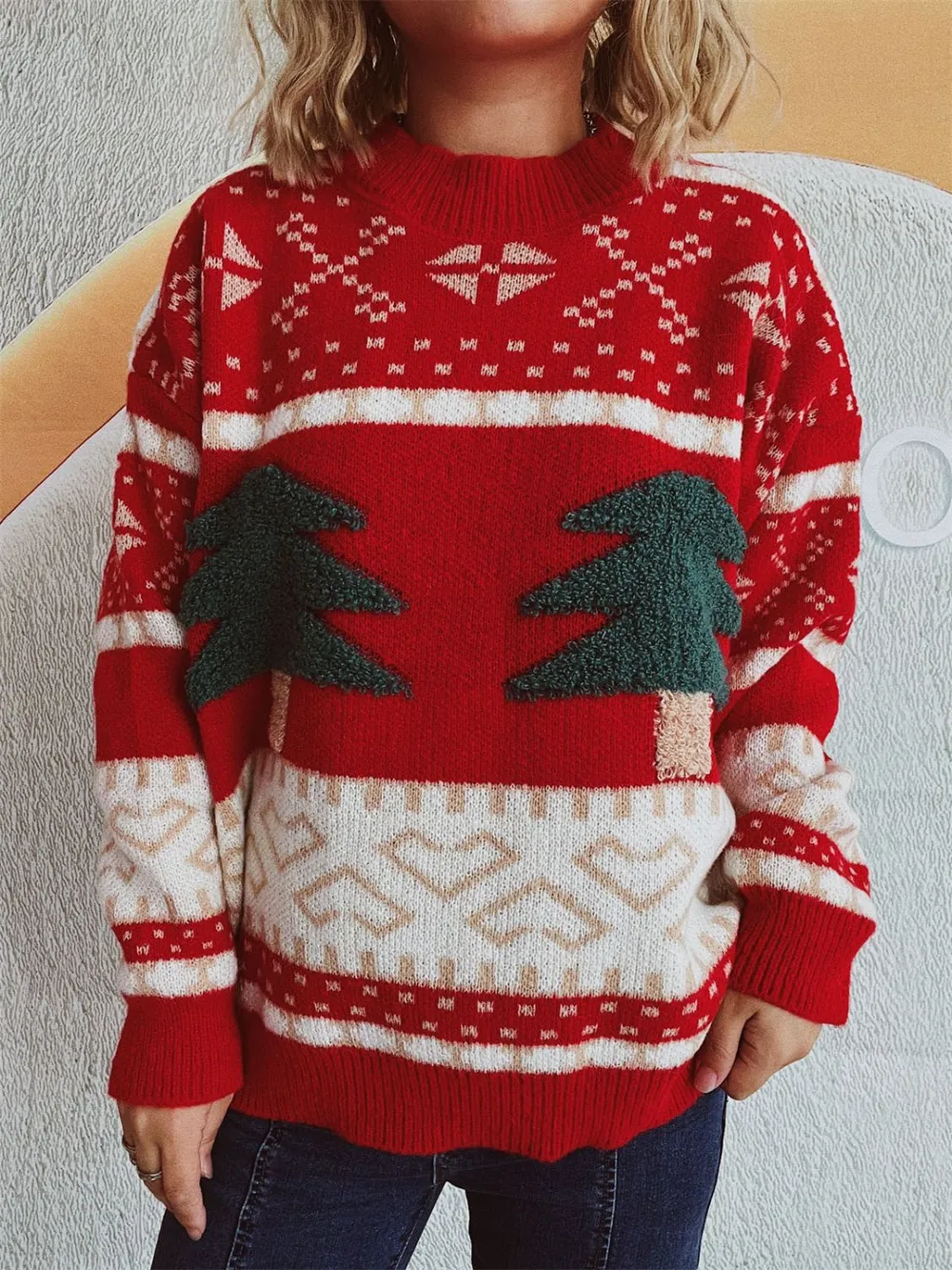 Christmas Tree Mock Neck Long Sleeve Sweater, image 5