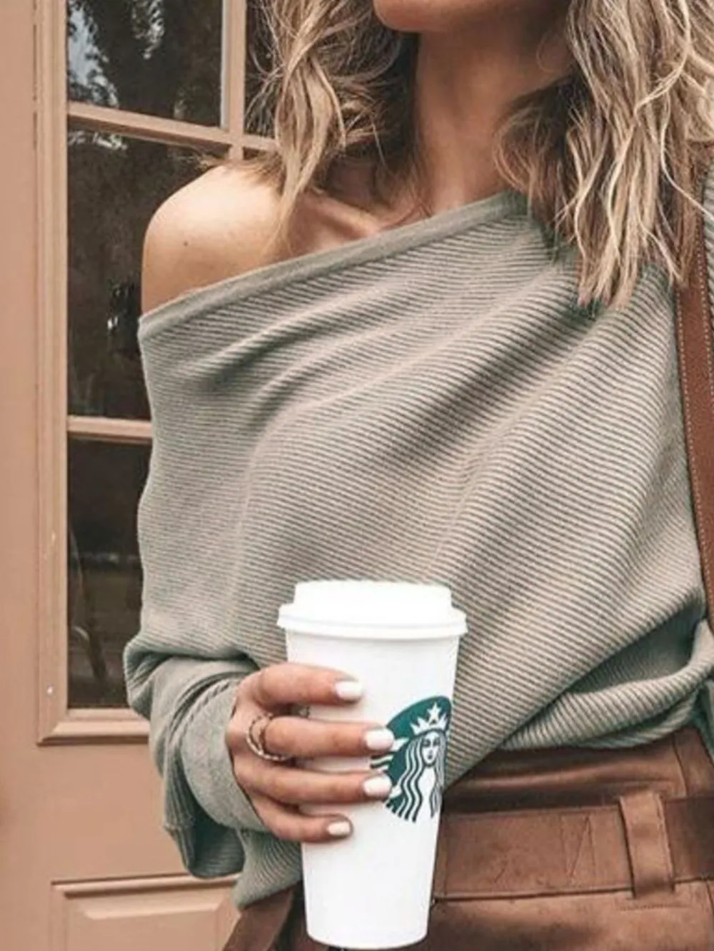 Full Size One-Shoulder Ribbed Sweater Plus Size, image 2