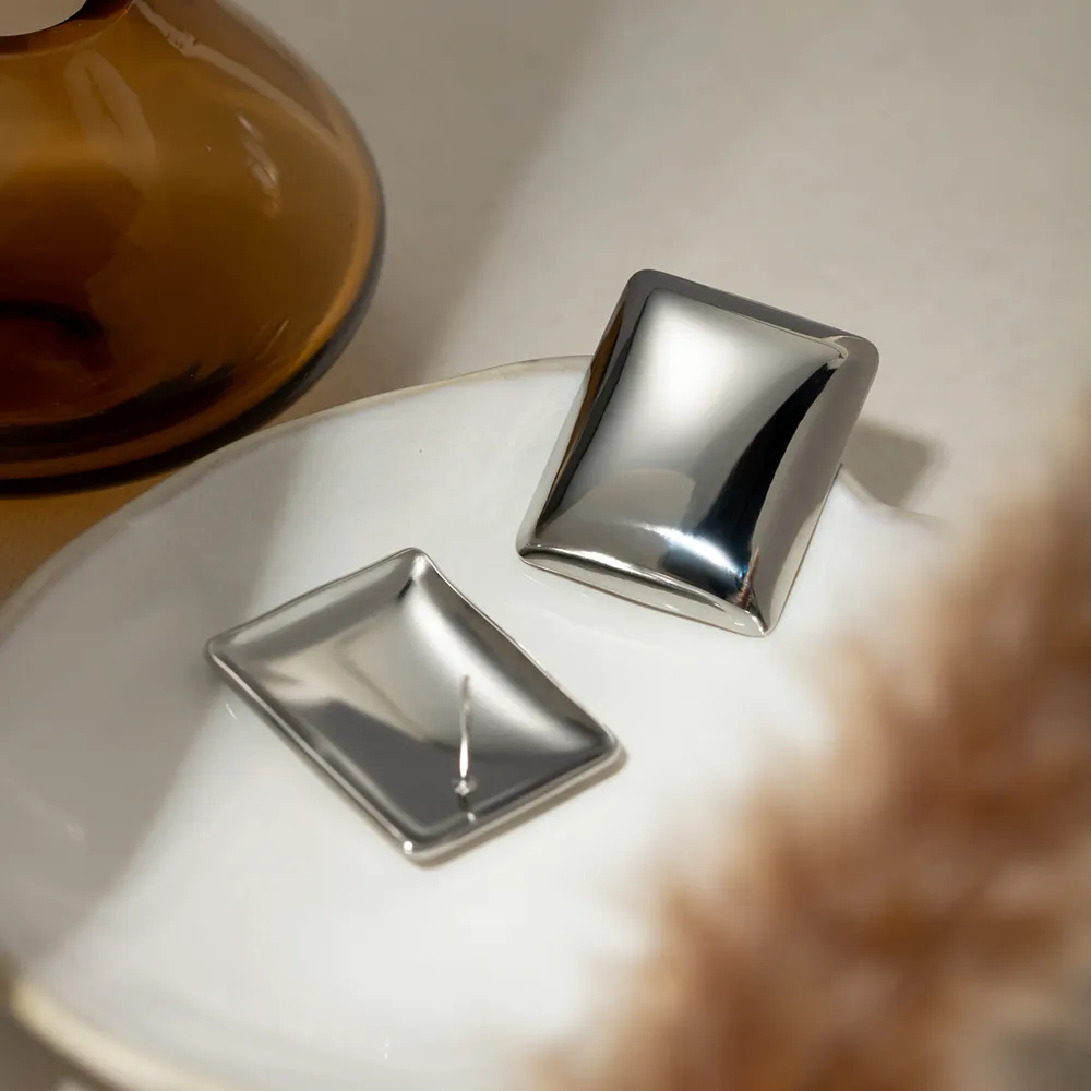 Stainless Steel Rectangular Stud Earrings, image 7