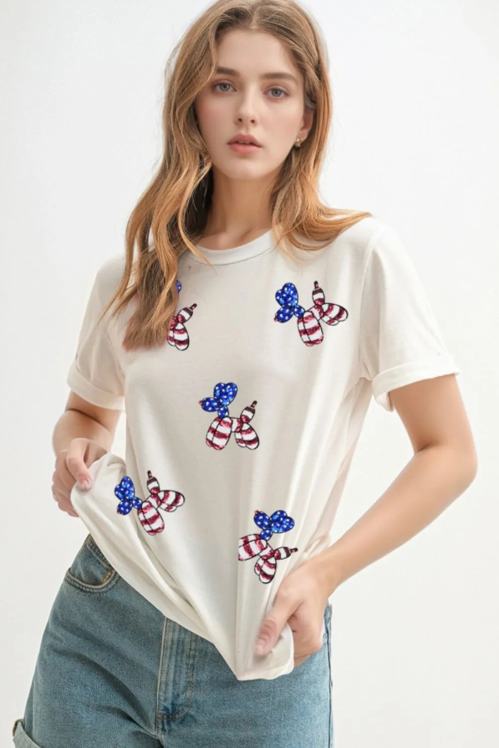 Sequin Stars and Stripes Balloon Puppy Graphic Crewneck Tee, image 3