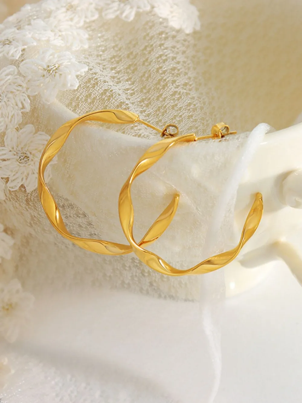 Titanium Steel C-Hoop Earrings, image 2