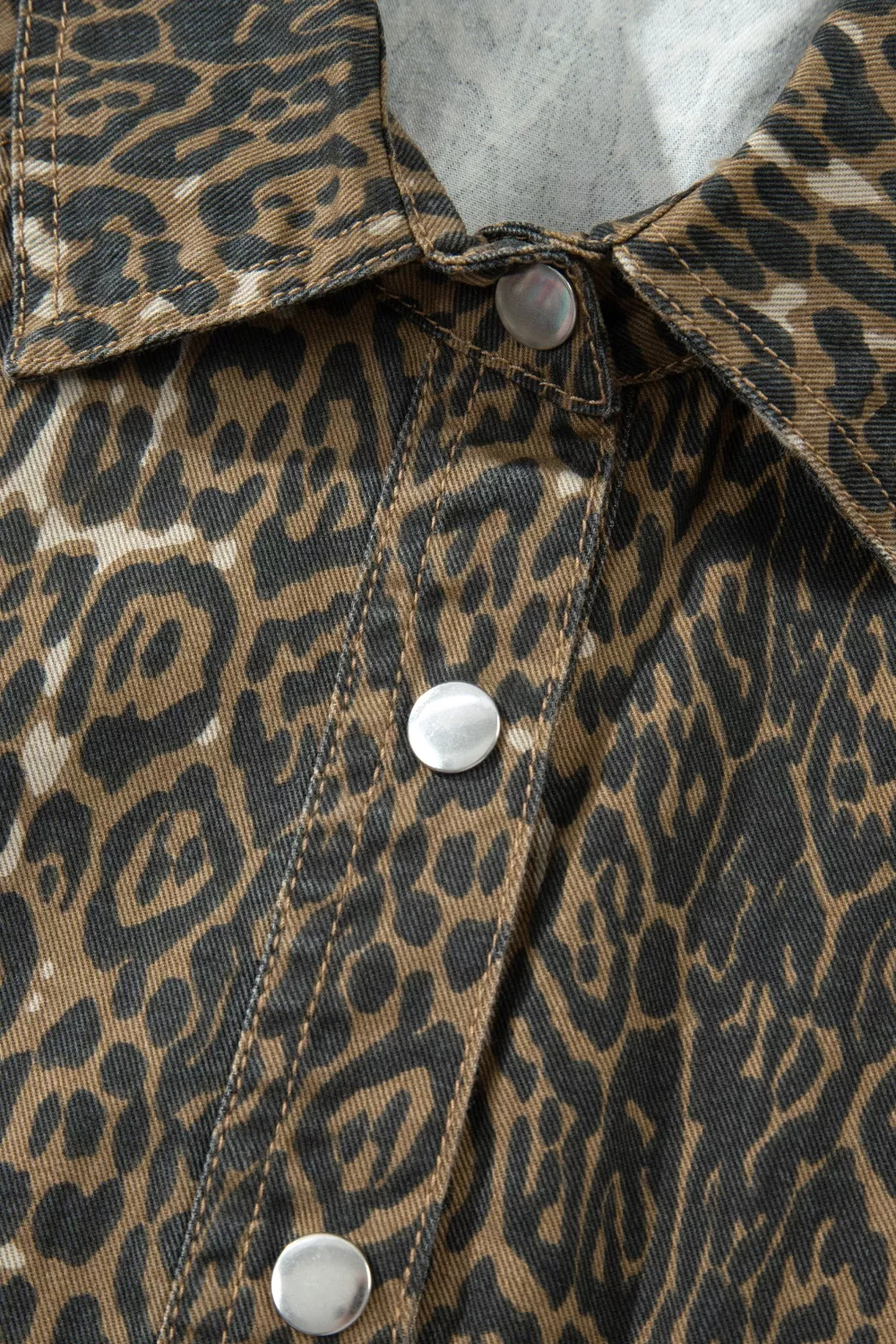 Leopard Print Puff Sleeve Denim Dress, image 7