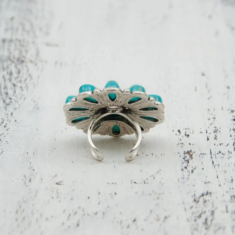 Artificial Turquoise Alloy Flower Ring, image 3