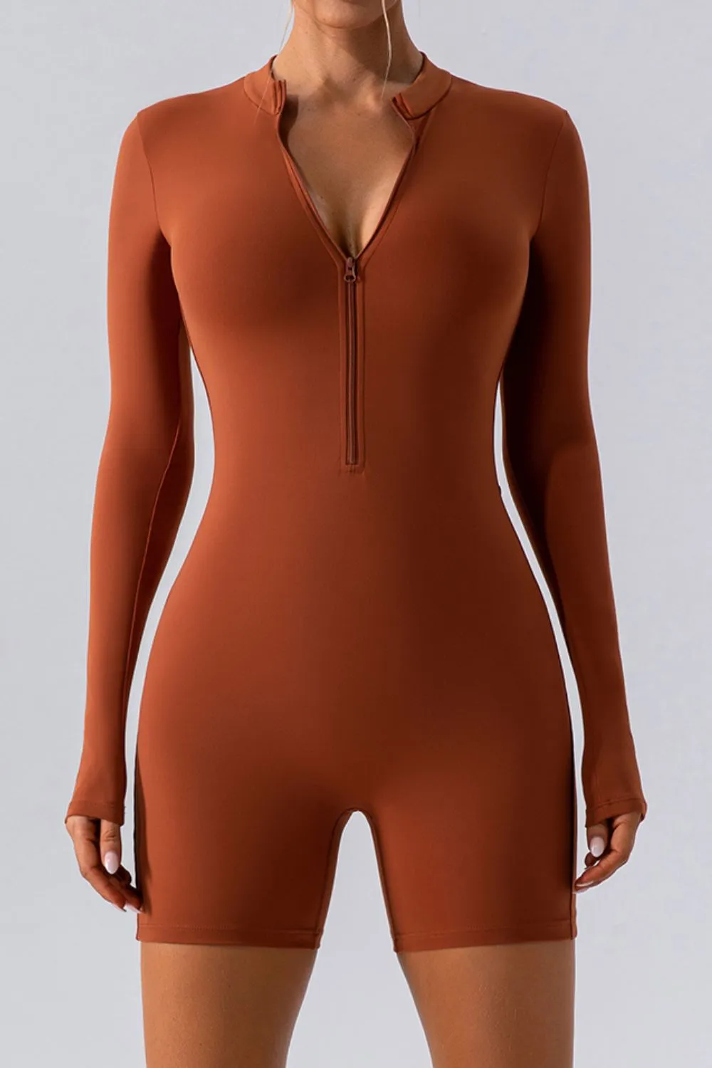 Half Zip Long Sleeve Active Romper, image 2