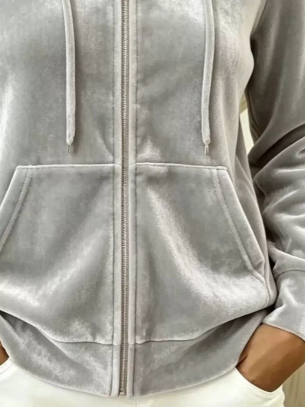Full Size Velvet Zip-Up Outerwear with Drawstring Plus Size, image 15