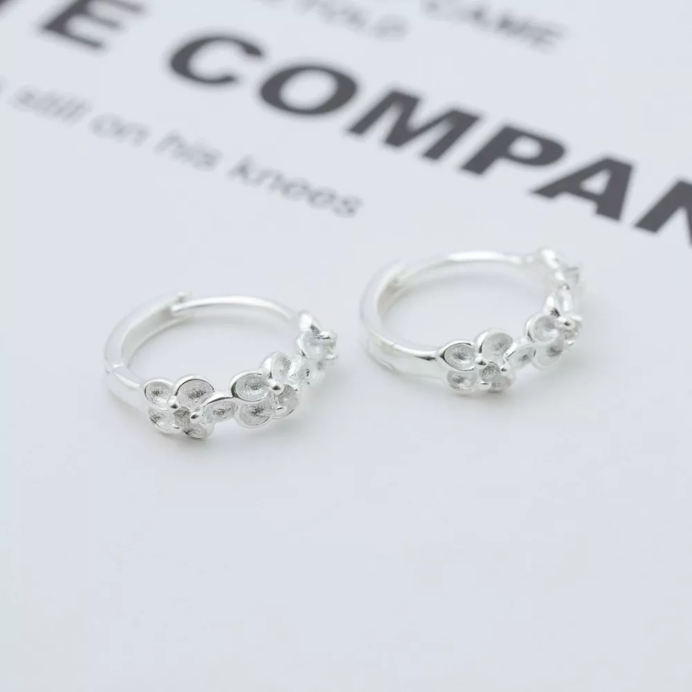 925 Sterling Silver Flower Hoop Earrings