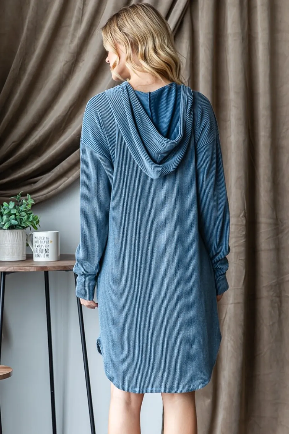 Ribbed Long Sleeve Hooded Dress, image 2