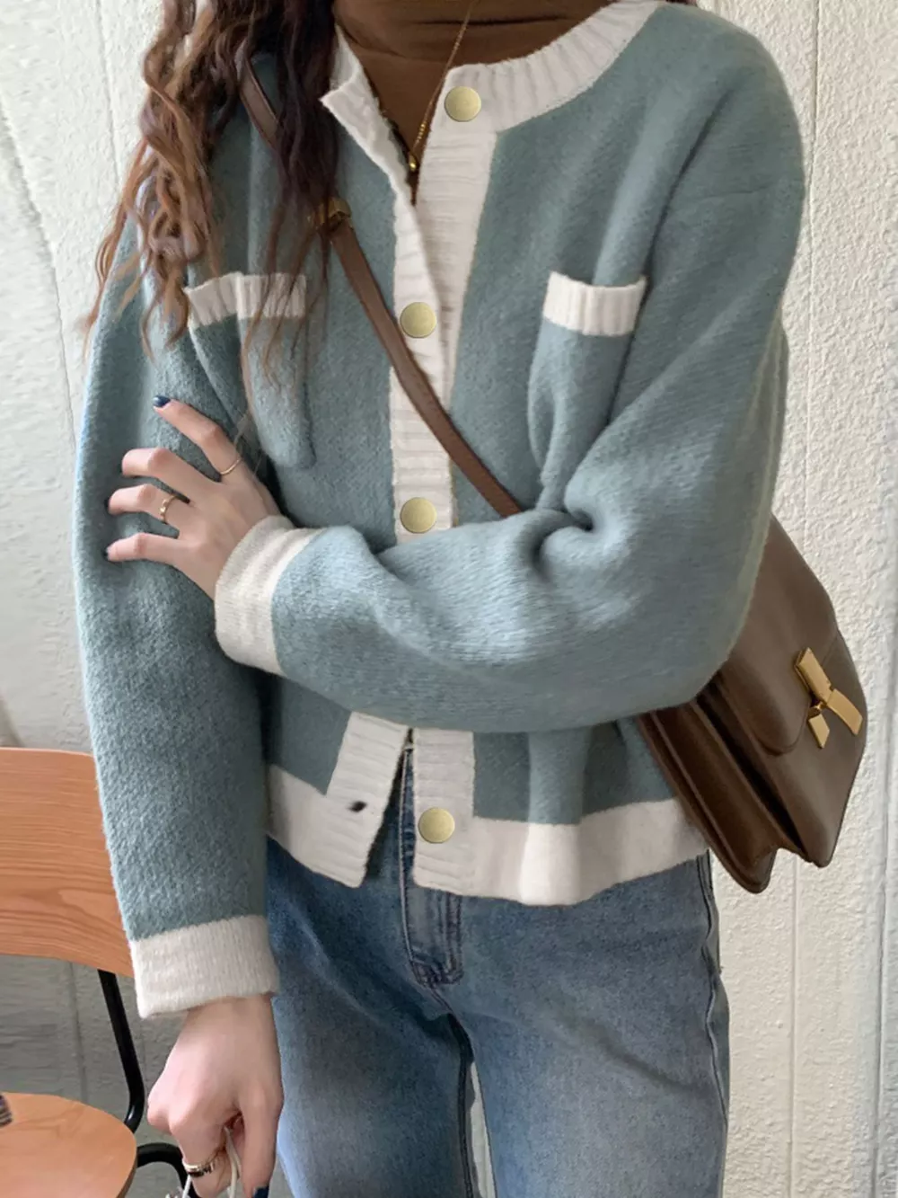 Contrast Trim Button Up Cardigan, image 3