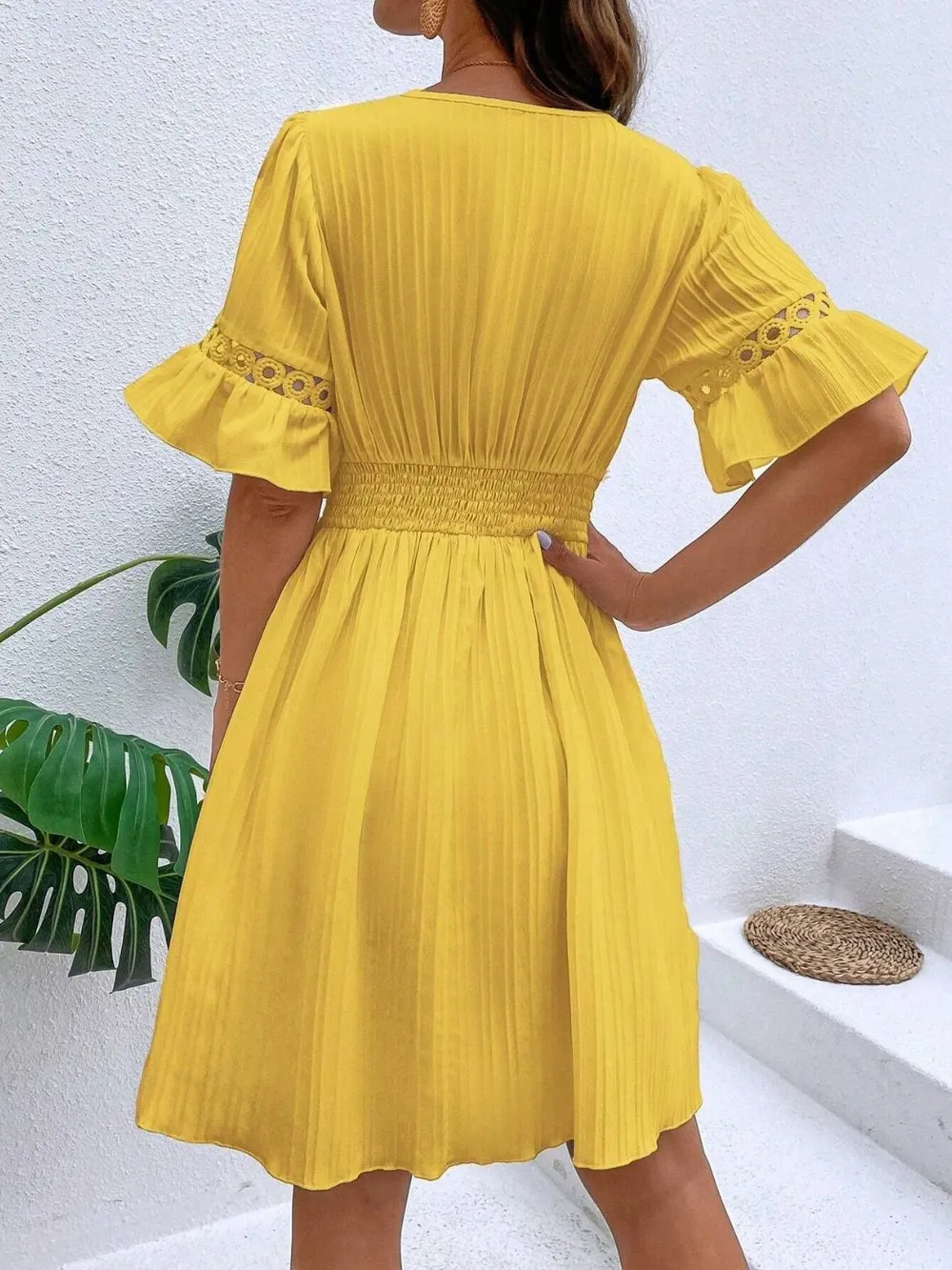 Cutout V-Neck Flounce Sleeve Mini Dress, image 3