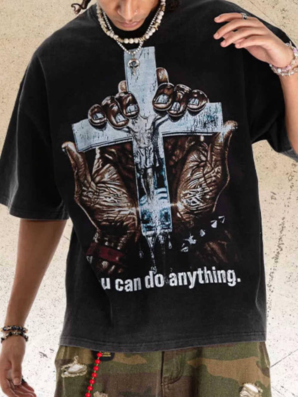 Men's Vintage Wash Cross Graphic T-Shirt, image 5
