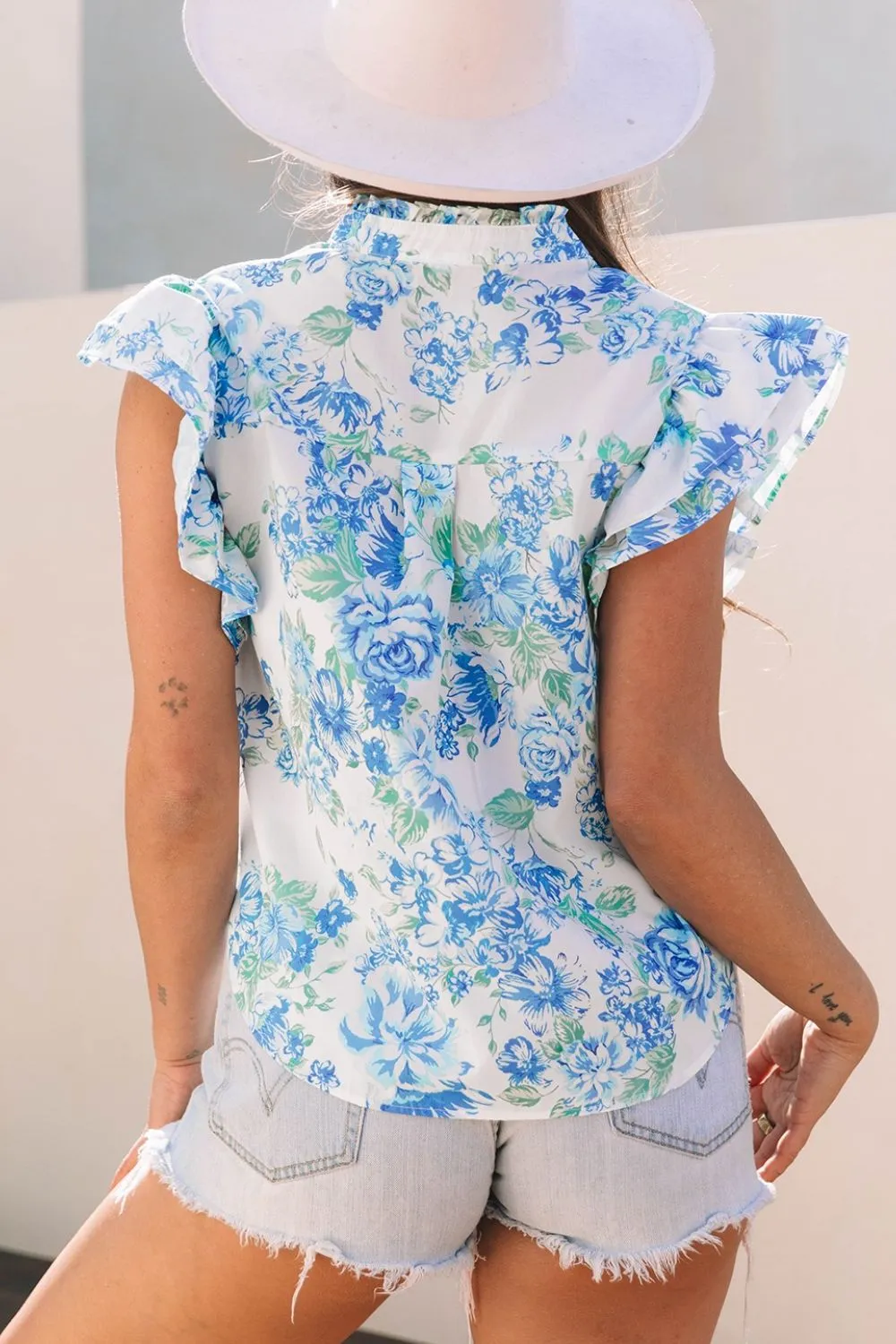 Floral Print Ruffle Sleeve Frilly Button Up Shirt, image 2
