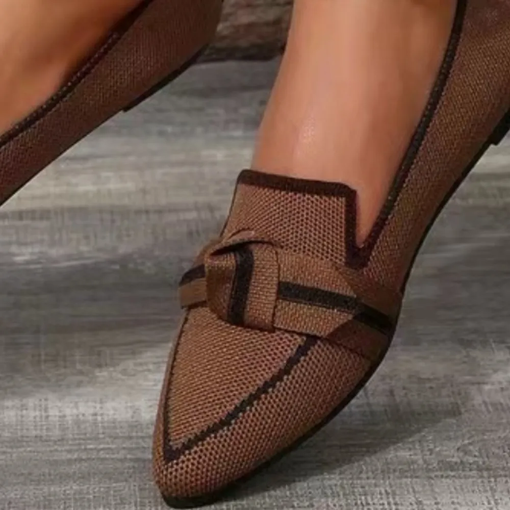 Bow Contrast Trim Point Toe Loafers, image 9