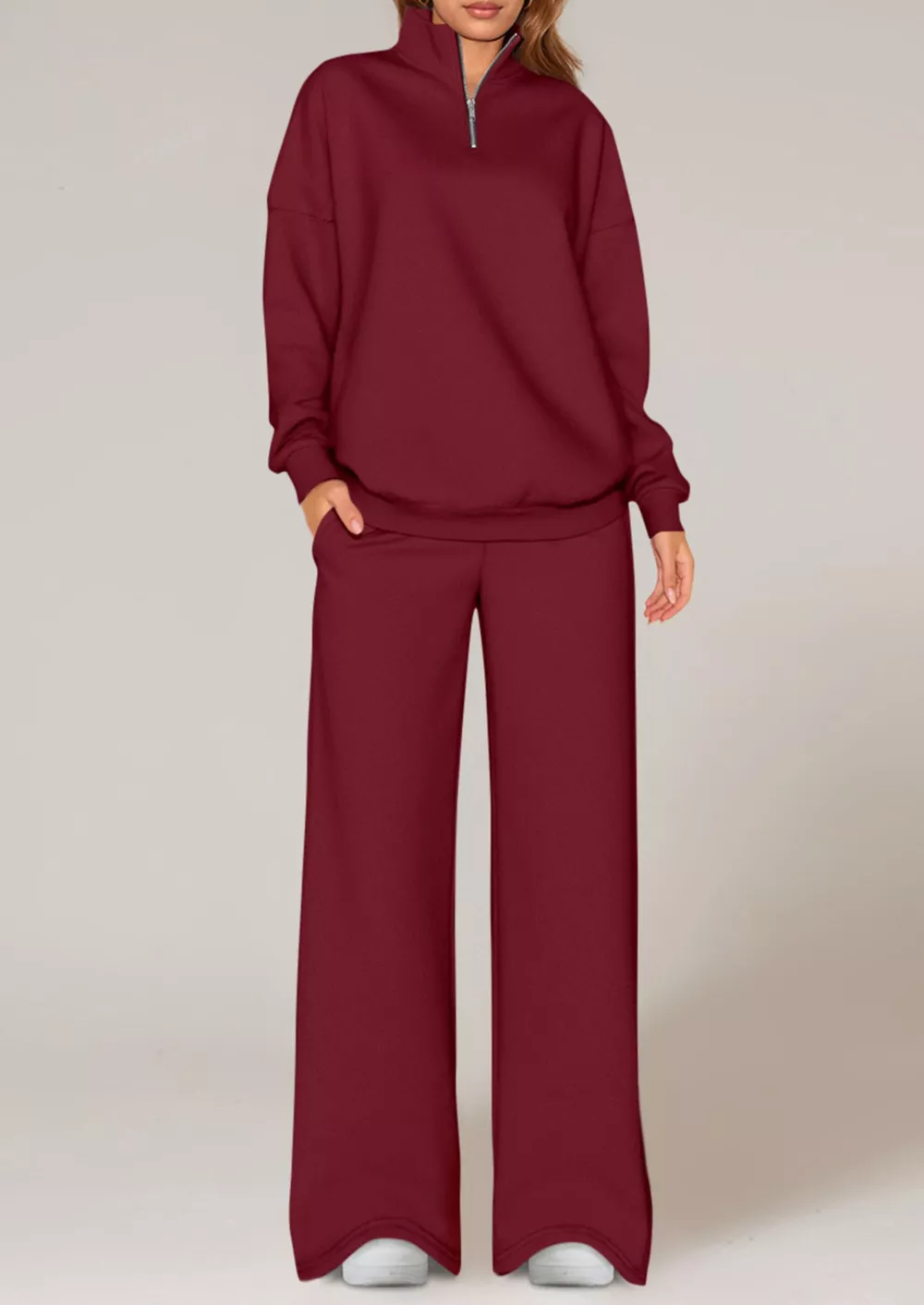 Half-Zip Sweatshirt and Wide-Leg Sweatpants Set, image 15