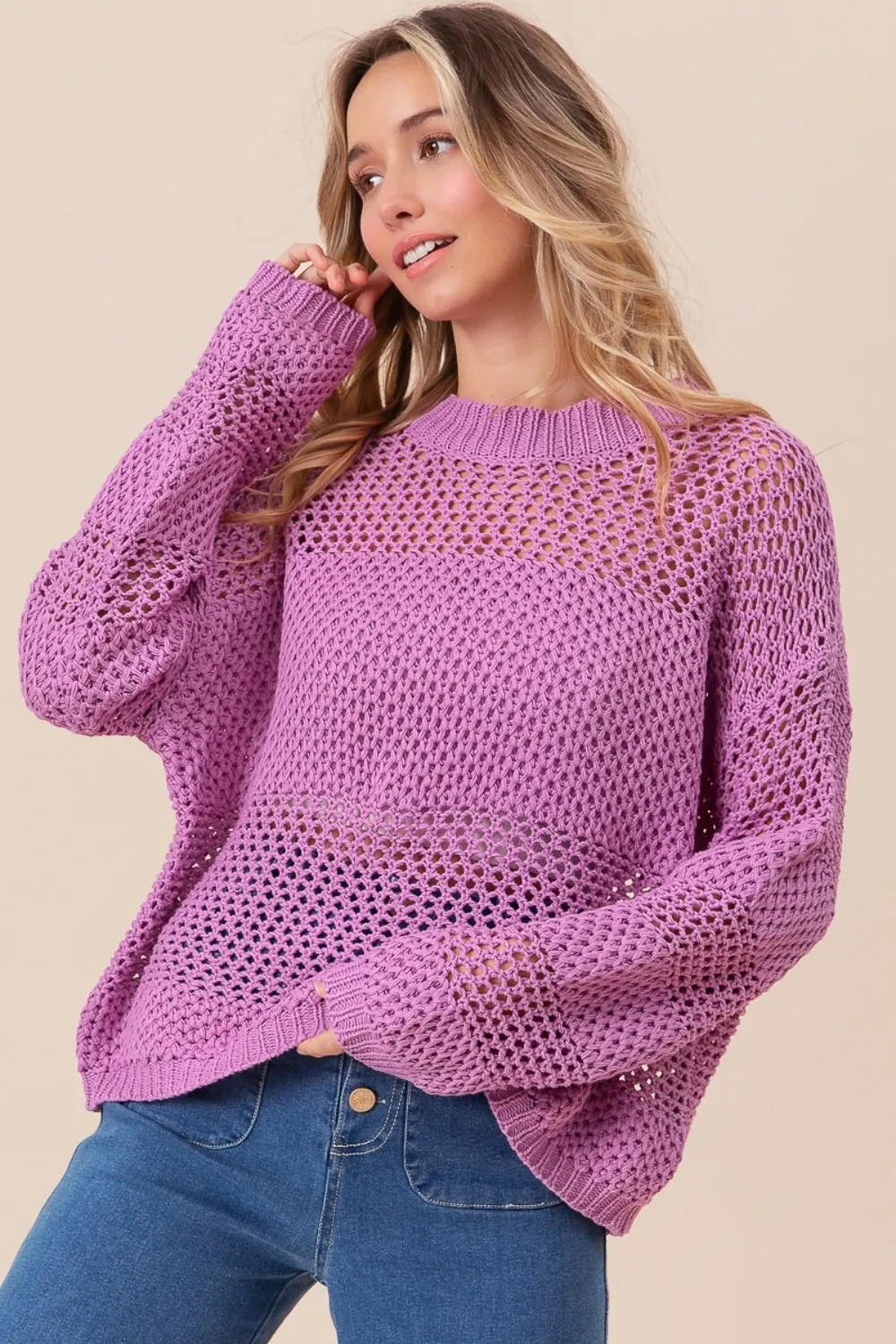 Openwork Long Sleeve Knit Top, image 2