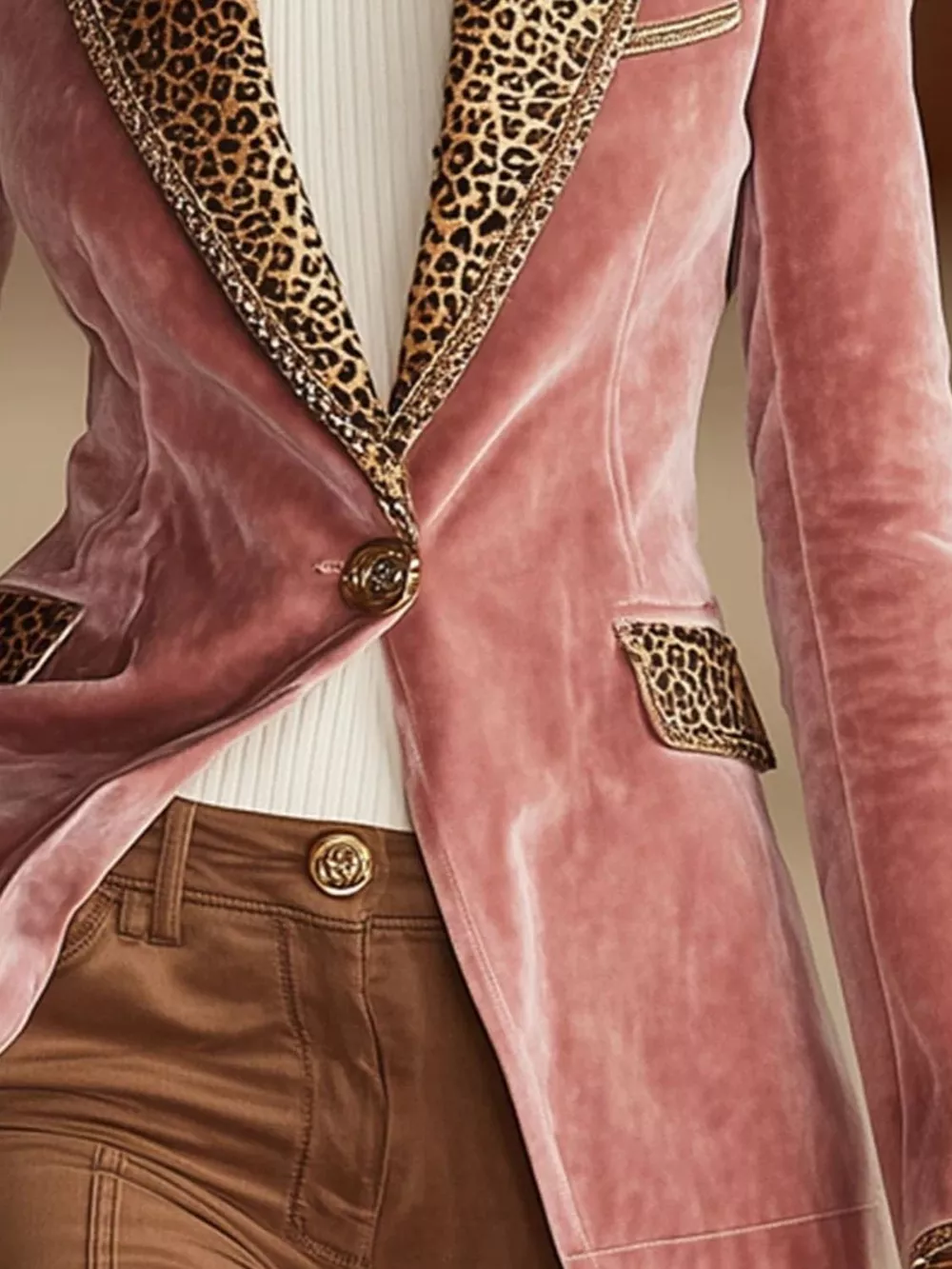 Full Size Leopard Collar One Button Blazer Plus Size, image 3