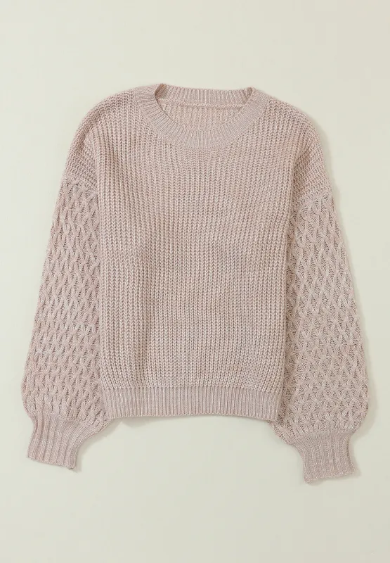 Cable-Knit Round Neck Dropped Shoulder Sweater, image 7