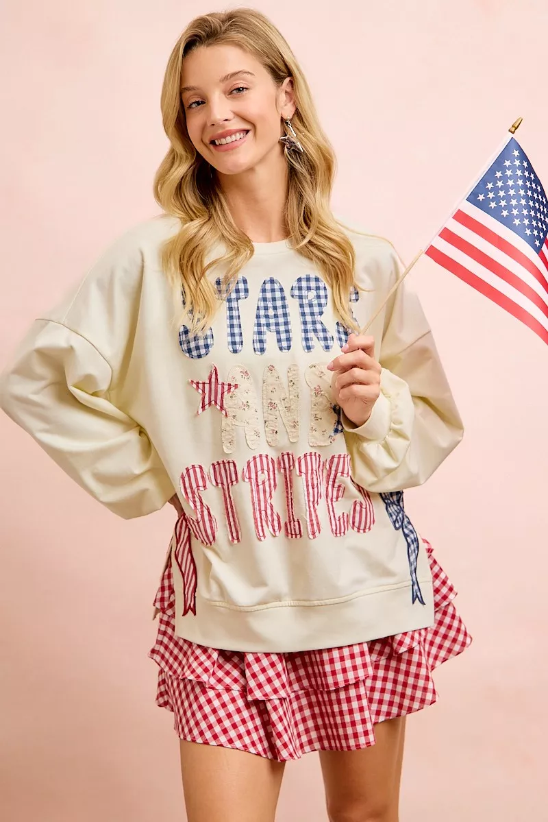 BiBi 4th Of July Stars And Stripes Patches Sweatshirt, image 4