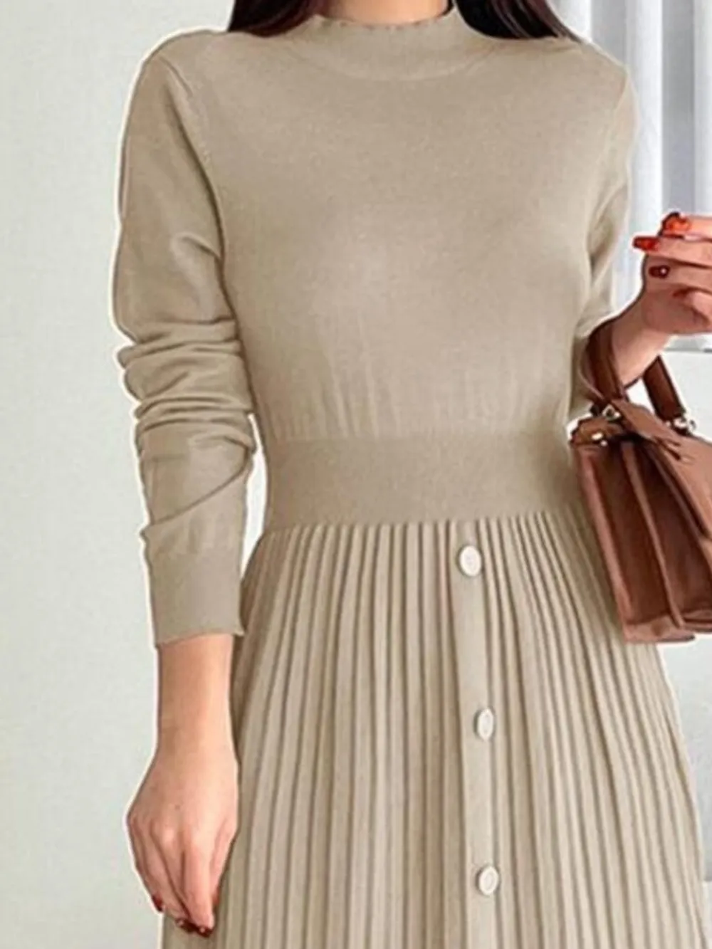 Slit Front Mock Neck Long Sleeve Knit Dress, image 10
