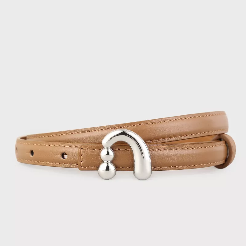 Silver Buckle Skinny Leather Belt, image 5