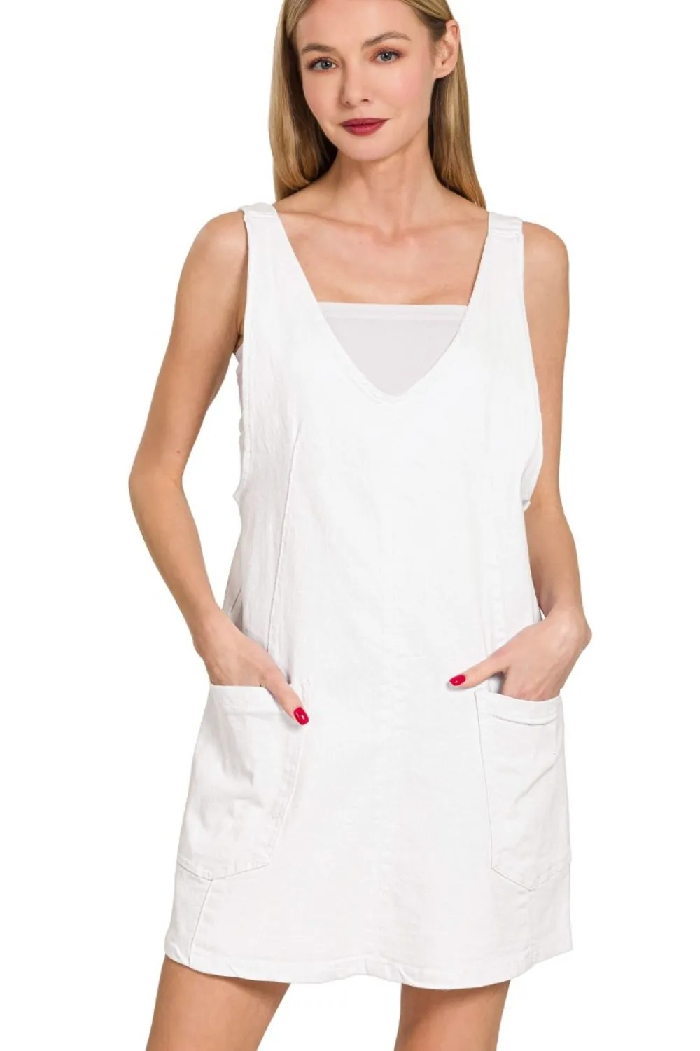 Washed Adjustable Strap Denim Overall Dress
