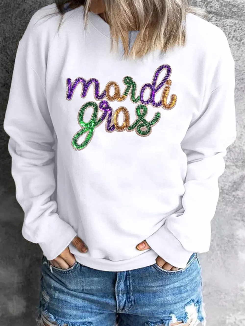 MARDI GRAS Sequin Long Sleeve Sweatshirt, image 2