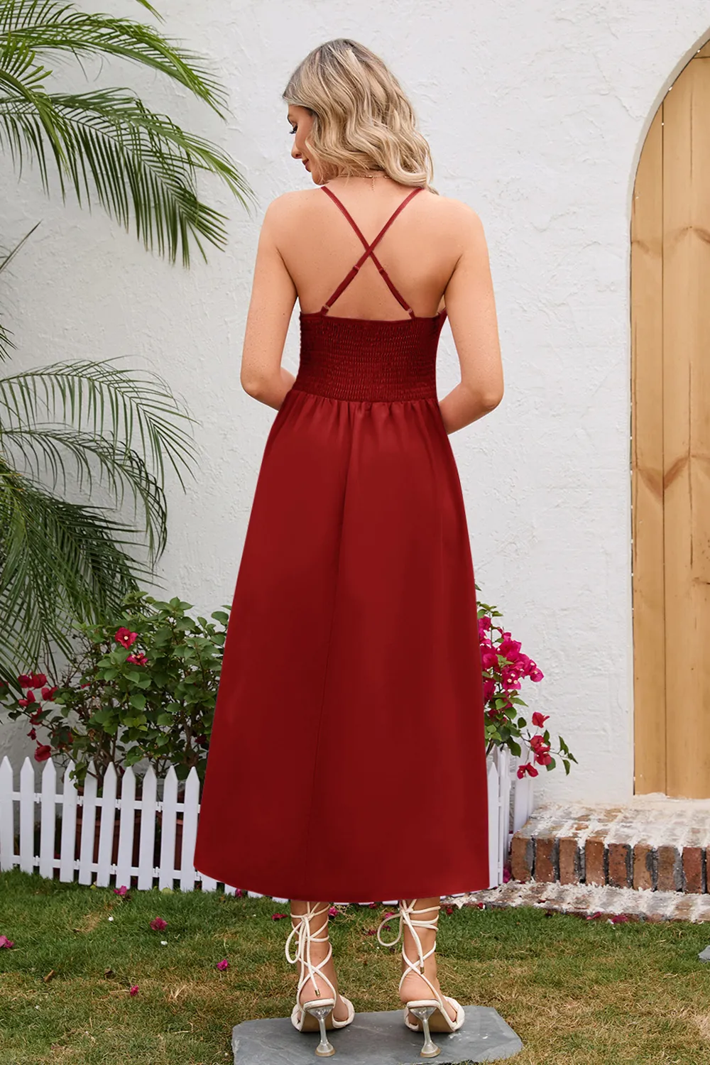 Crisscross Smocked Spaghetti Strap Dress, image 10