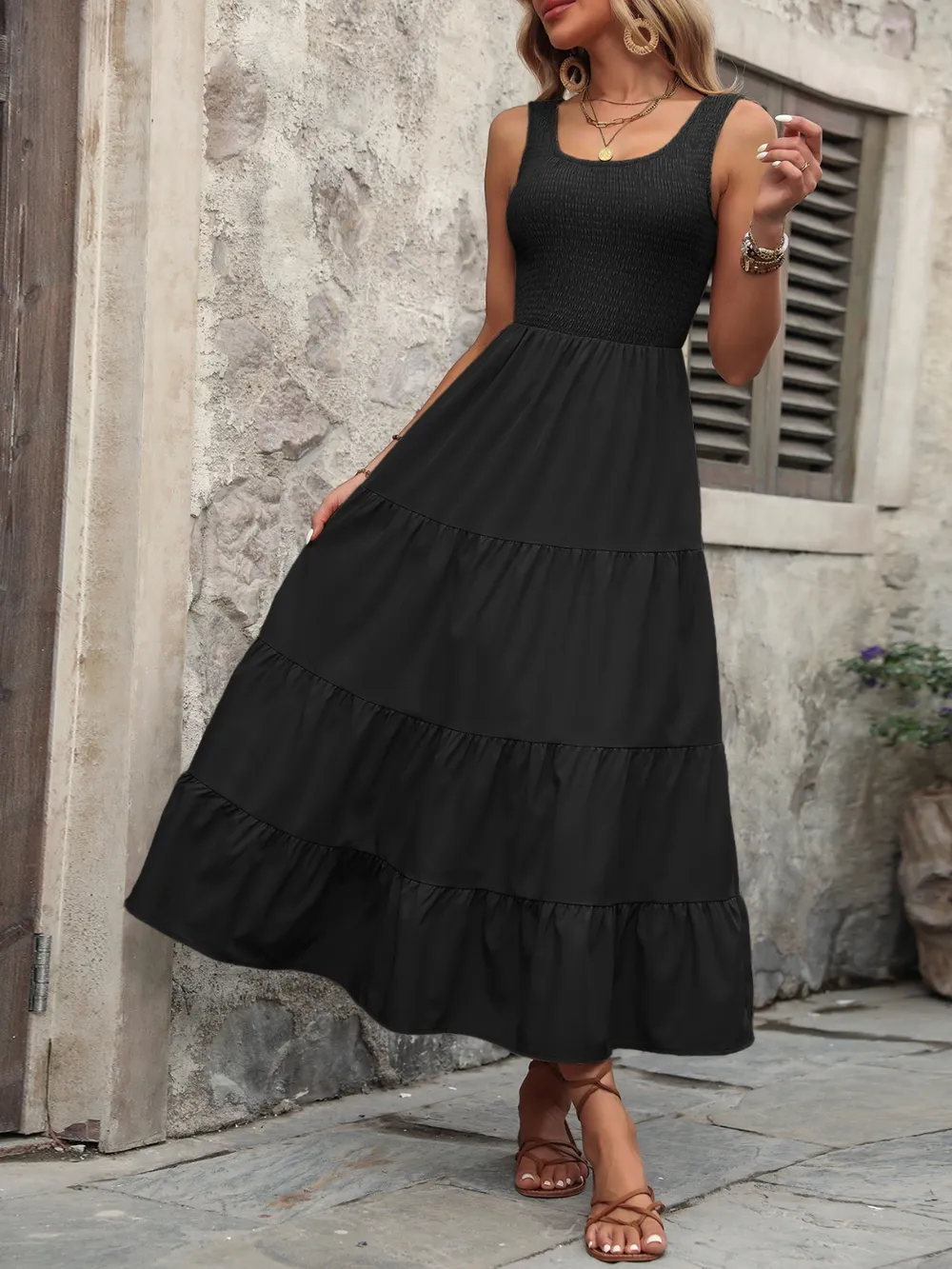 Smocked Scoop Neck Sleeveless Tank Dress, image 19