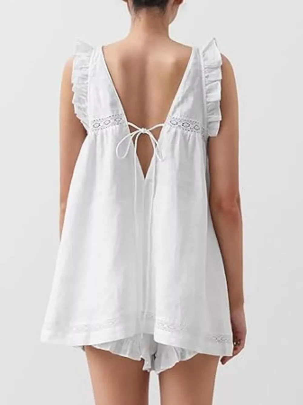 Ruffle Trim V-Neck Top and Shorts Set, image 2