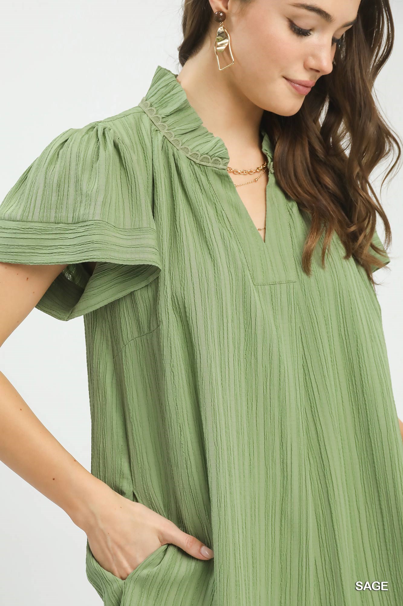 Flutter Sleeve V-Neck Shift Dress, image 2