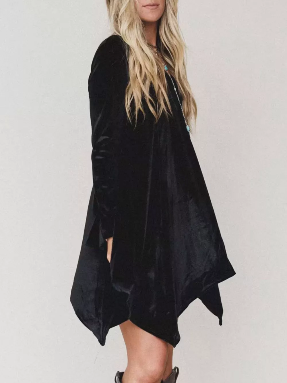 V-Neck Velvet Swing Asymmetrical Dress with Pockets, image 6