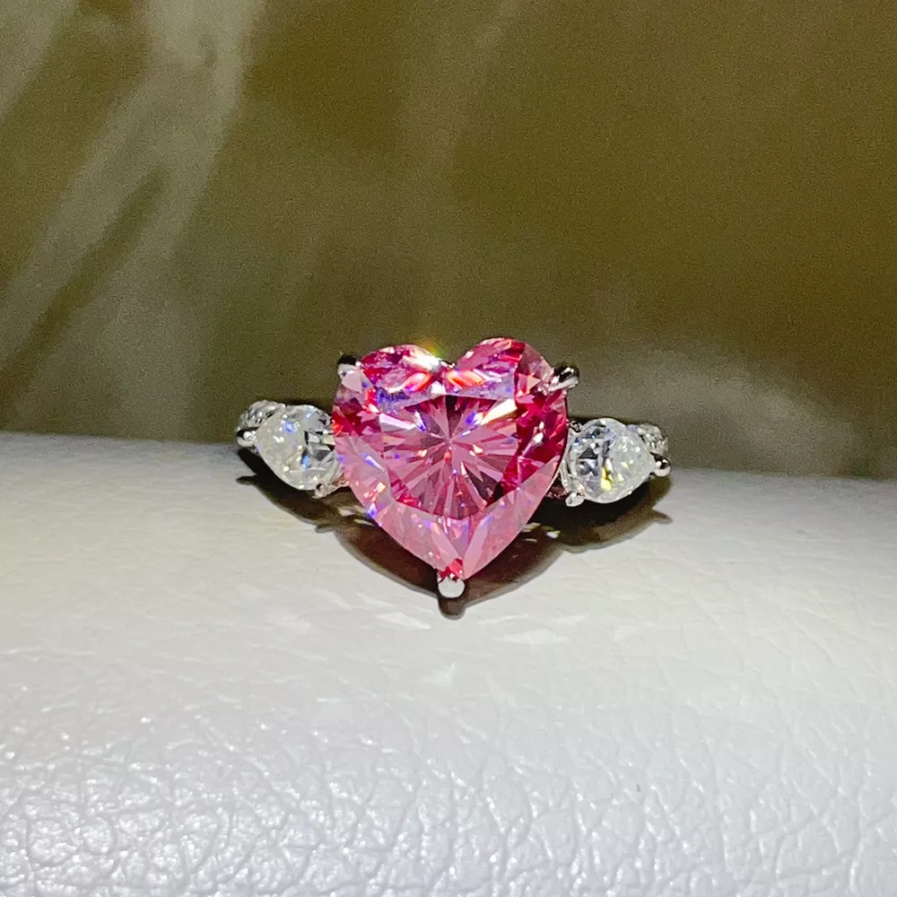 6 Carat 925 Sterling Silver Moissanite Heart Ring