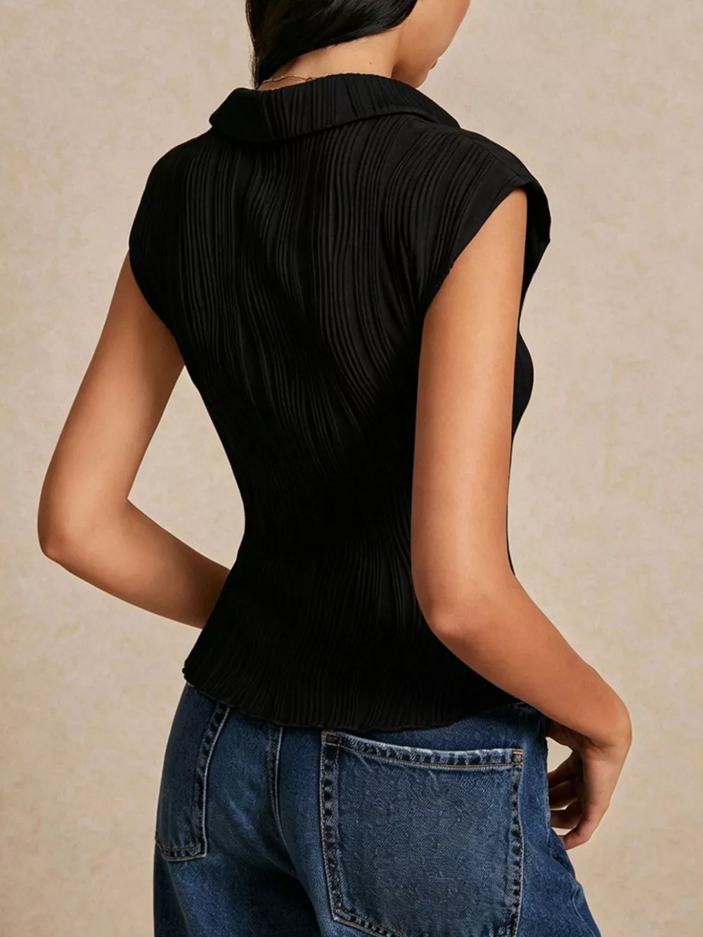 Button-Down Cap Sleeve Shirt, image 5