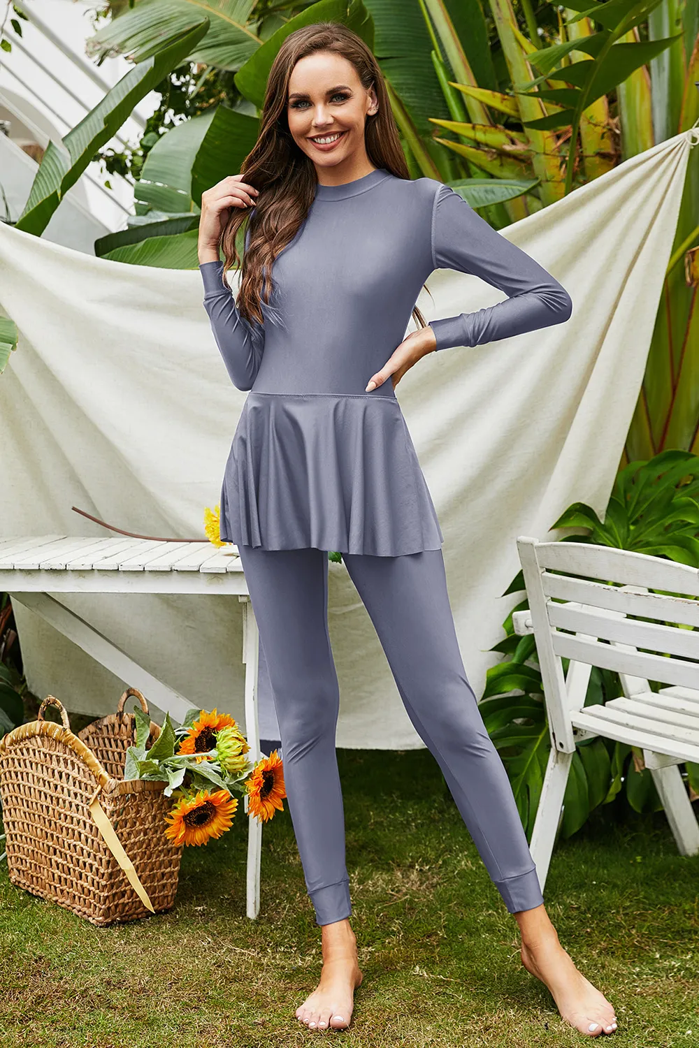 Mock Neck Long Sleeve One-Piece Swimwear, image 17
