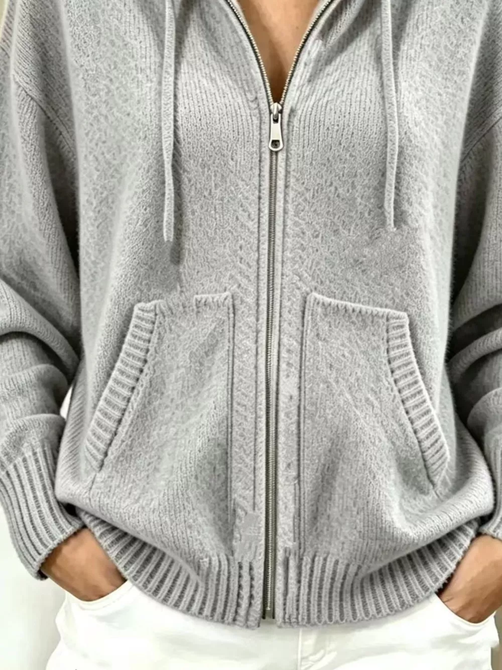 Zip-Up Hooded Knit Cardigan, image 8