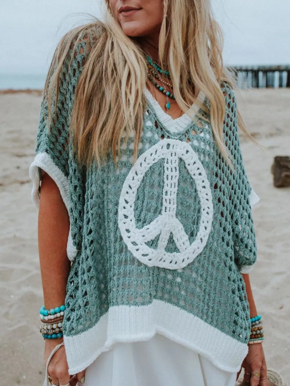 Peace Sign Crochet Knit Cover Up