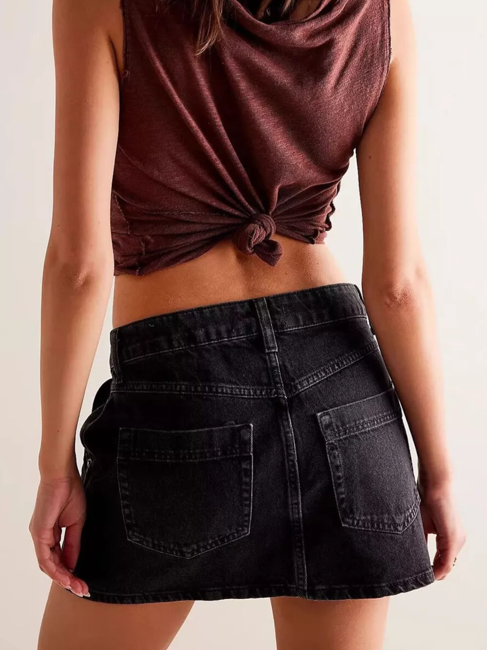 Asymmetrical Button-Front Denim Skort, image 3