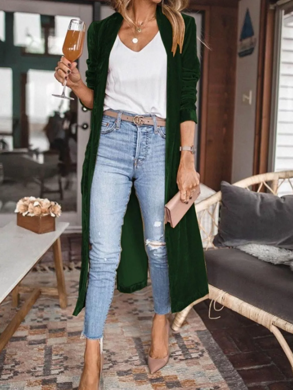 Open Front Long Sleeve Longline Cardigan, image 3