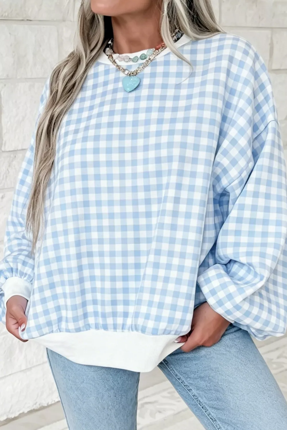 Casual Plaid Dropped Shoulder Sweatshirt, image 3
