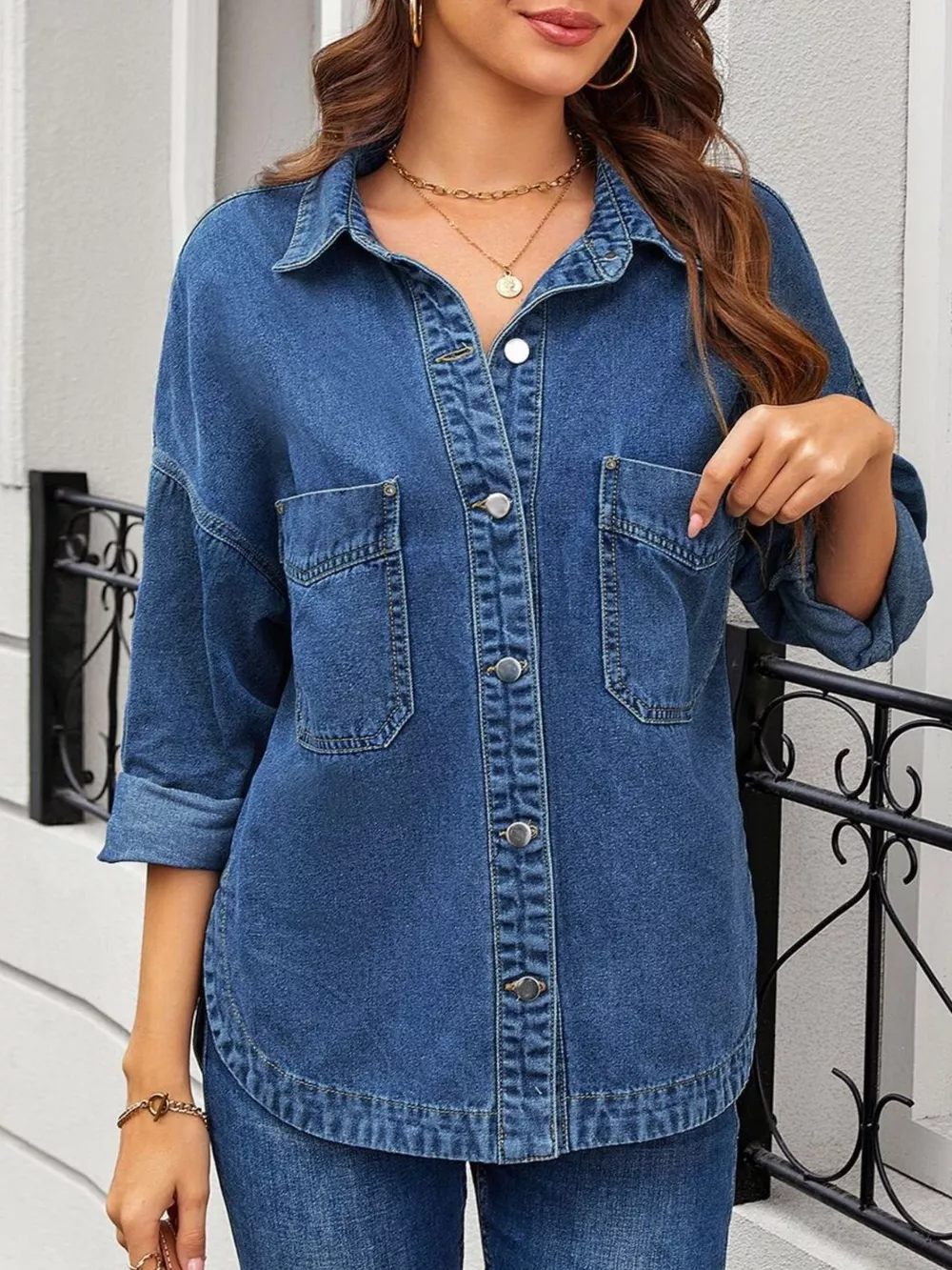 Casual Button Up Loose Fit Denim Jacket, image 7