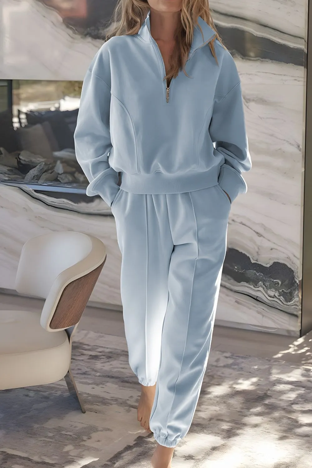 Half Zip Long Sleeve Top and Joggers Set, image 3