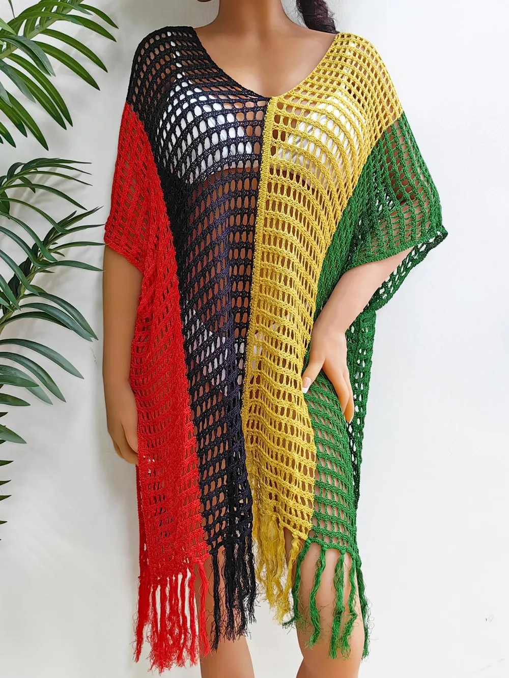 Fringe Color Block Scoop Neck Cover Up, image 8