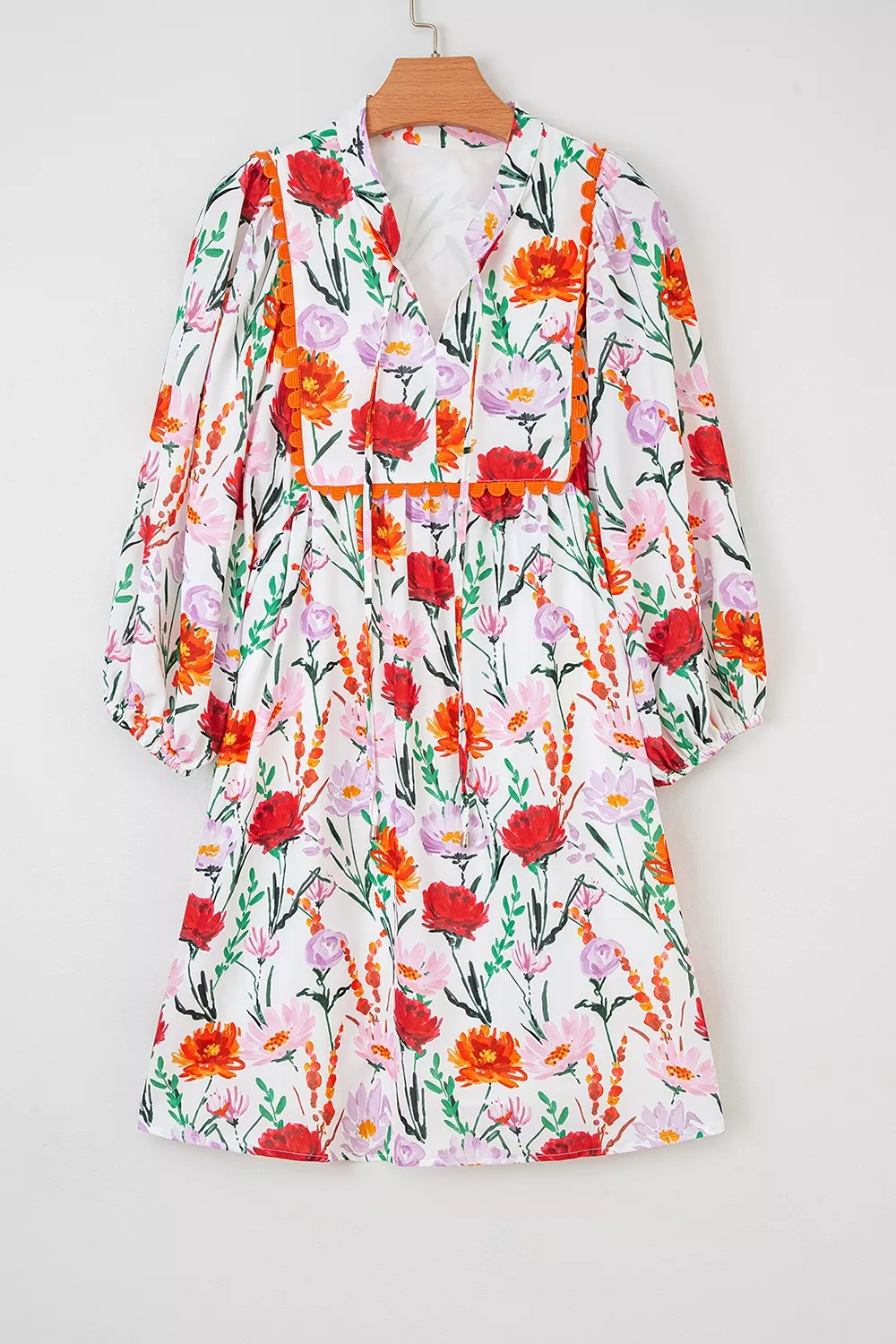 Floral Print 3/4 Puff Sleeve Ricrac Trim Mini Dress, image 5
