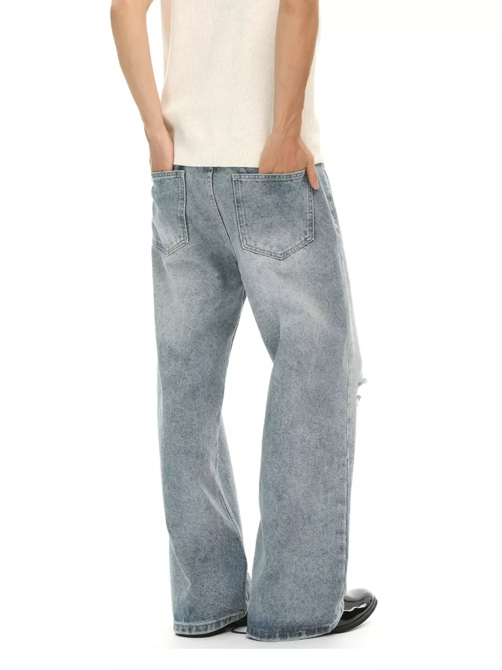 Men's Distressed Wide-Leg Jeans, image 6